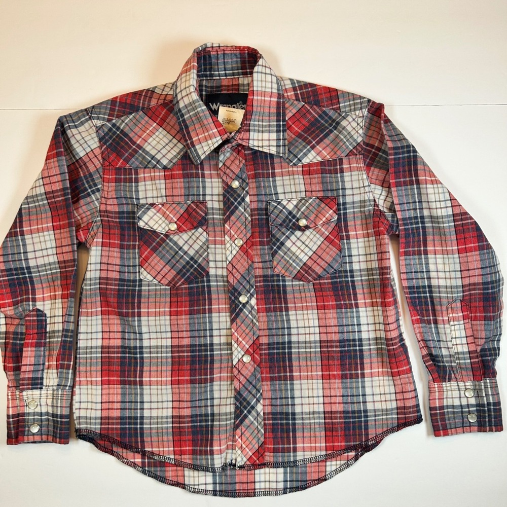 Wrangler Western Shirts Kids Small 5 6 Plaid Long Sleeve Snap Front Cotton Blend
